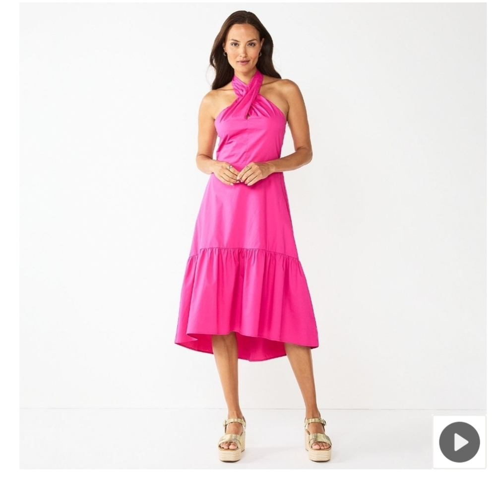 Nine West Pink Halter Midi Dress Size L NWT